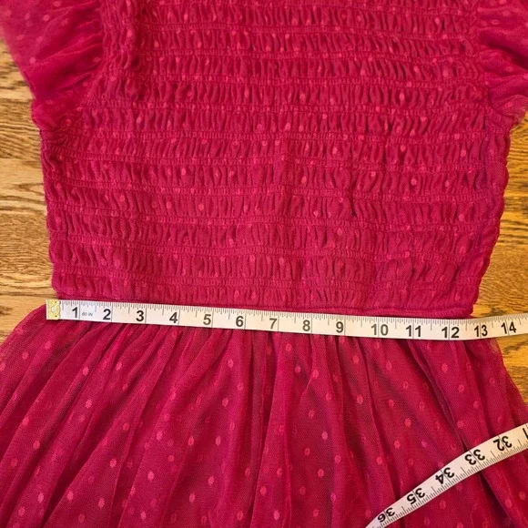 NWT Mine S Red Swiss Dot Tulle Maxi Dress Smocked Flutter Sleeve Cottagecore - Picture 7 of 14